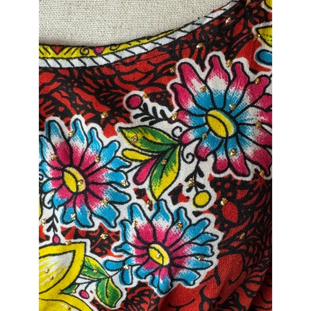 True Rock Caftan Dress Women OS Red Floral Print Maxi Kaftan Boho Coverup Kimono - Picture 8 of 10